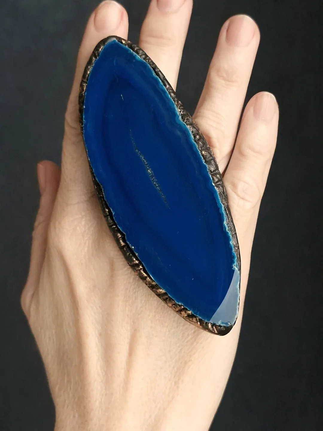 Blue Sliced Agate Ring - Size 8.5