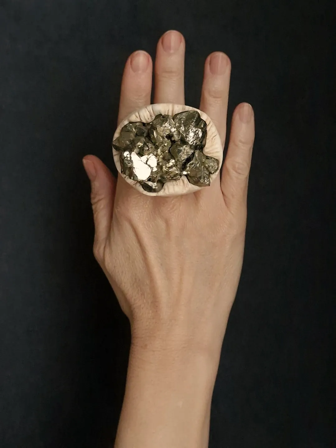 Pyrite Stone Ring - Size 8 - Image 2