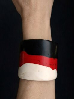 Vegan Ivory, Red & Black Flat Cuff - Size M