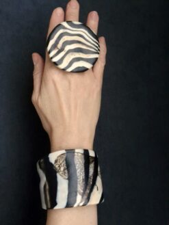 Alternative view of Vegan Ivory & Black Flat Cuff - Size L