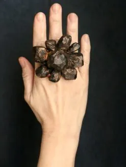 Black with Gold Sheen Flower Ring - Size 8