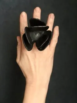 Black & Vegan Ivory Flower Ring - Size 7