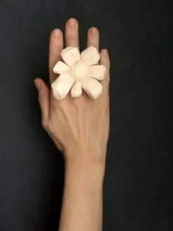 Vegan Ivory & Black Flower Ring - Size 8.5