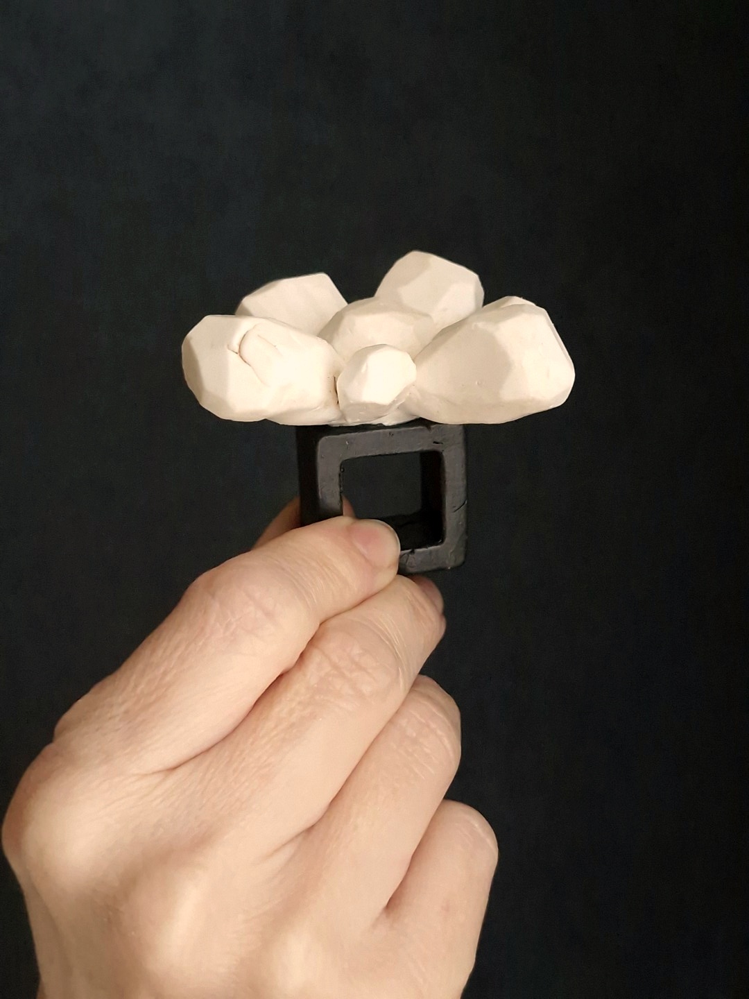Vegan Ivory & Black Flower Ring - Size 8.5 - Image 3