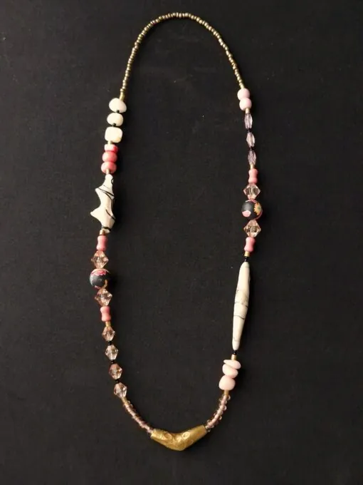 Pink & White Necklace with Nickel-Free Gold Plated Bead
