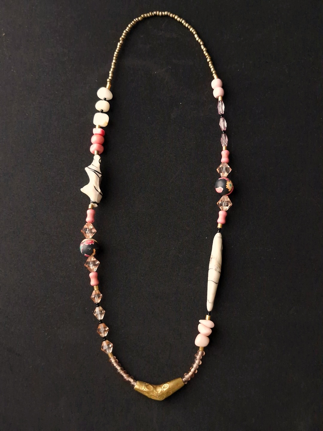 Pink & White Necklace with Nickel-Free Gold Plated Bead