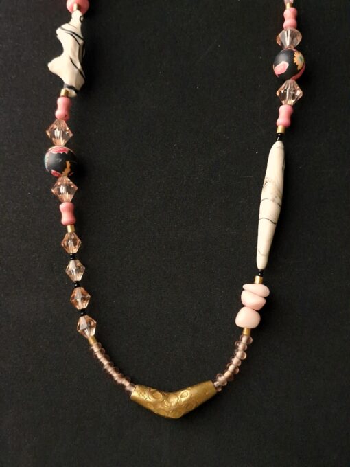 Pink & White Necklace with Nickel-Free Gold Plated Bead - Image 3