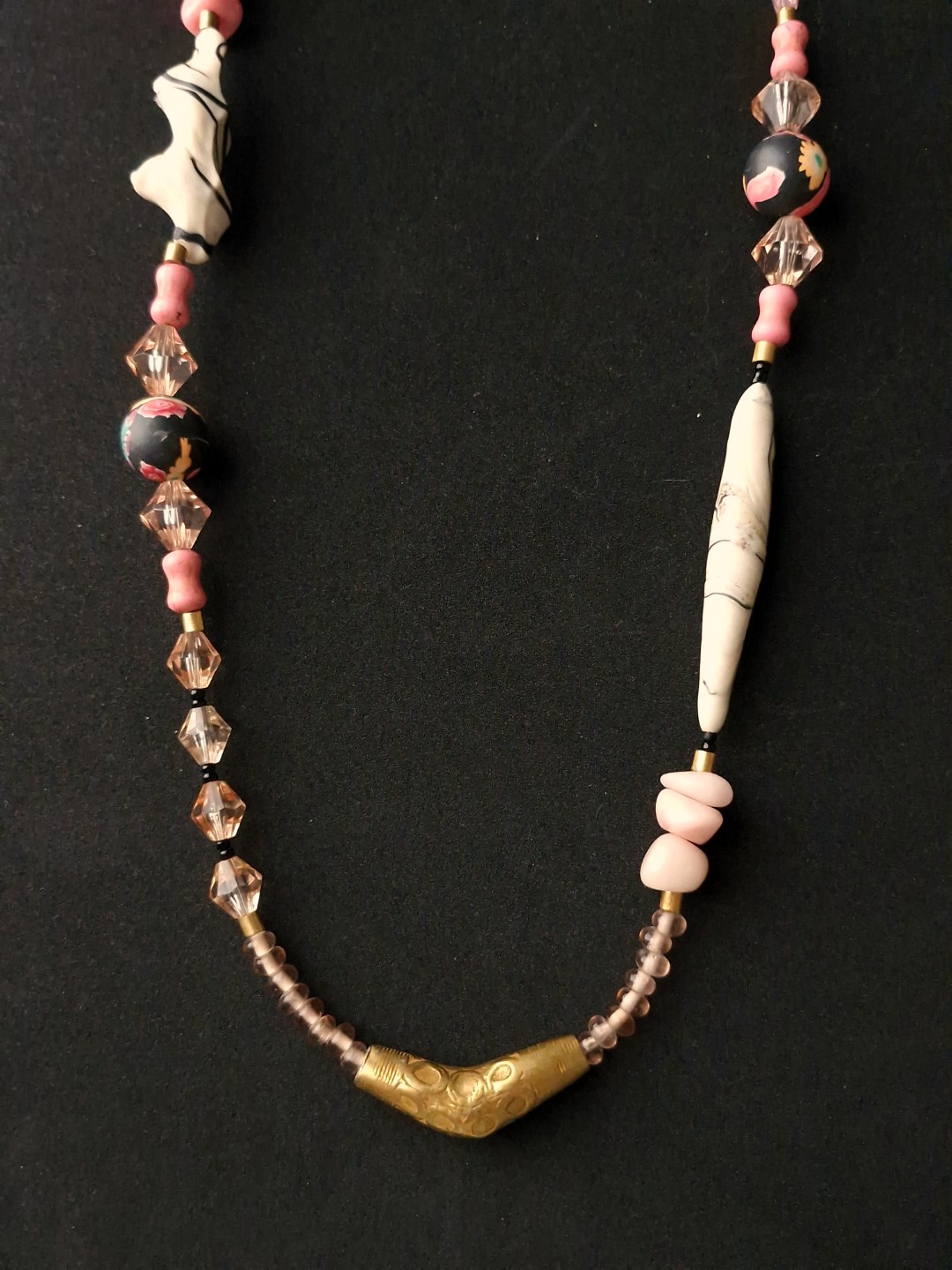 Pink & White Necklace with Nickel-Free Gold Plated Bead - Image 3