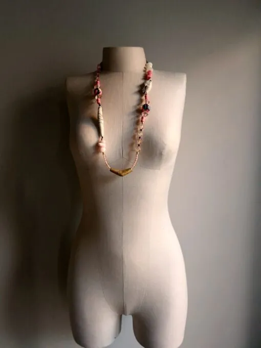 Pink & White Necklace with Nickel-Free Gold Plated Bead - Image 2