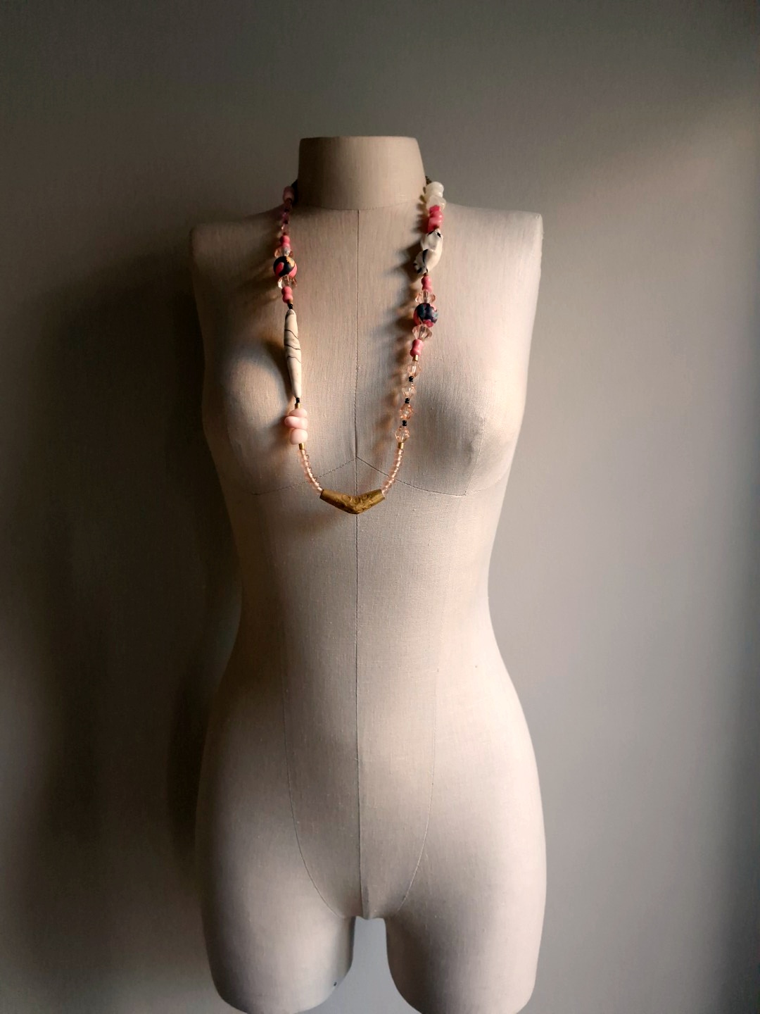 Pink & White Necklace with Nickel-Free Gold Plated Bead - Image 2