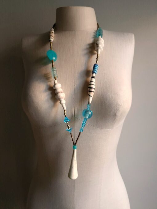 Blue & White Necklace with Pendant - Image 3