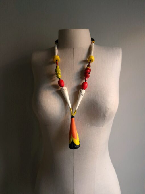 Black, Orange & Yellow Necklace with Pendant - Image 4