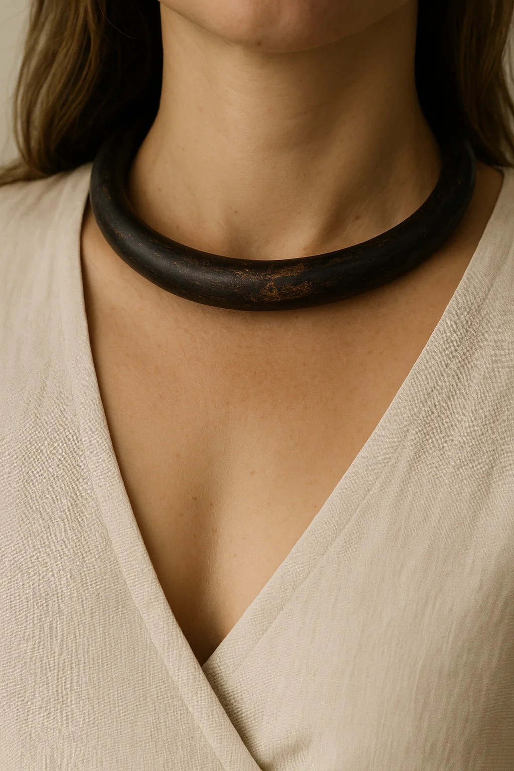Black with Gold Sheen Collar Necklace - Size M