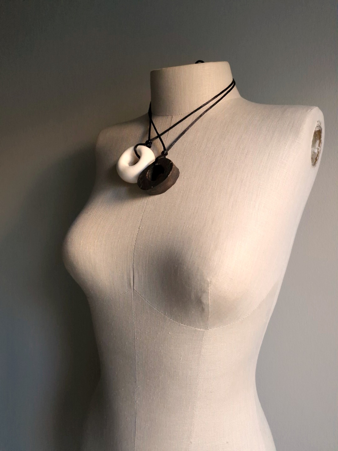 Black & Vegan Ivory Necklace Pair (Adjustable Length) - Image 3