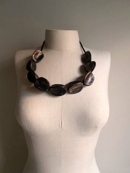 Black with Gold Sheen Pod Necklace (Adjustable Length) - Image 5