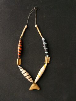 White, Black, Orange, Yellow & Blue Necklace with Nickel-Free Gold Plated Pendant