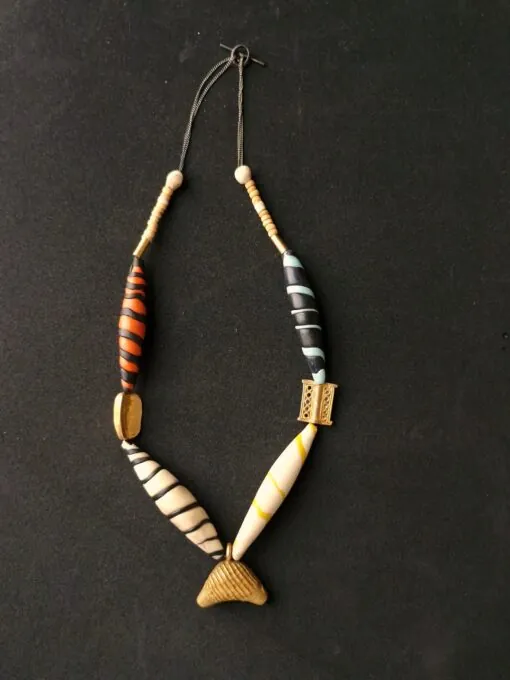 White, Black, Orange, Yellow & Blue Necklace with Nickel-Free Gold Plated Pendant
