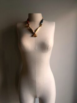 Alternative view of White, Black, Orange, Yellow & Blue Necklace with Nickel-Free Gold Plated Pendant