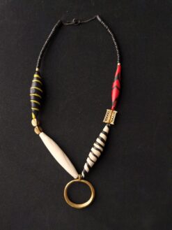 White, Black, Red & Yellow Necklace with Nickel-Free Gold Plated Pendant