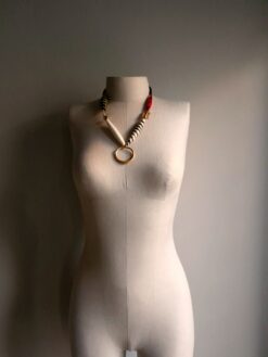 Alternative view of White, Black, Red & Yellow Necklace with Nickel-Free Gold Plated Pendant
