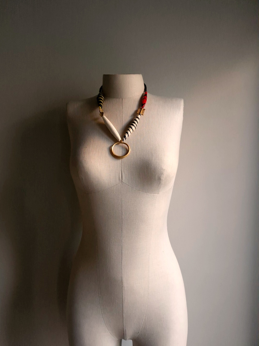 White, Black, Red & Yellow Necklace with Nickel-Free Gold Plated Pendant - Image 2