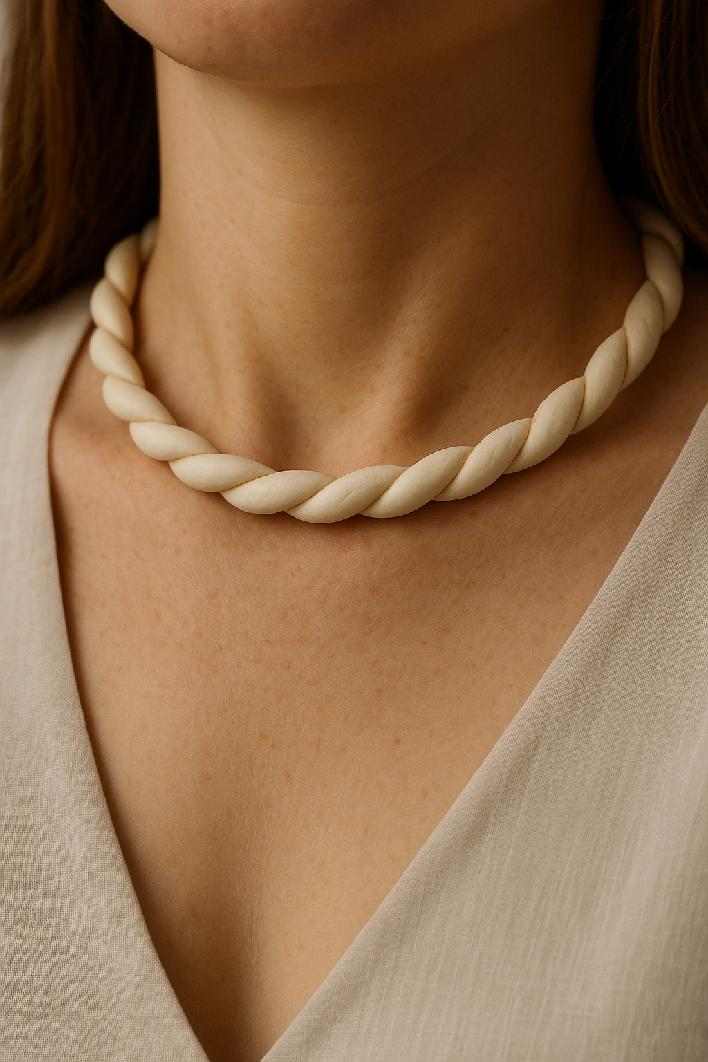 Vegan Ivory Twisted Collar Necklace - Adjustable Size
