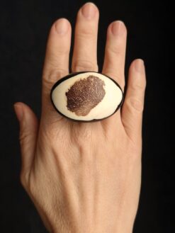 Vegan Ivory & Black Ring - Size 7.5