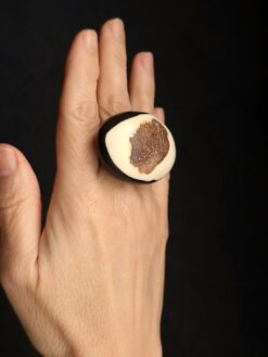 Alternative view of Vegan Ivory & Black Ring - Size 7.5
