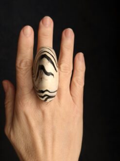 Alternative view of Vegan Ivory & Black Ring - Size 8.5