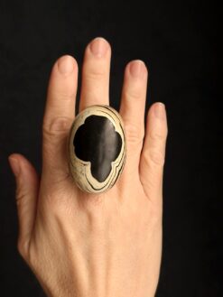 Vegan Ivory & Black Ring - Size 8.5