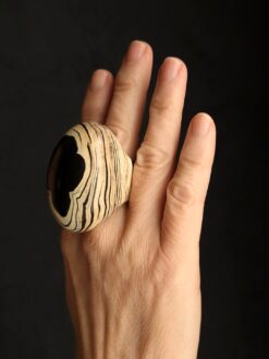Alternative view of Vegan Ivory & Black Ring - Size 8.5