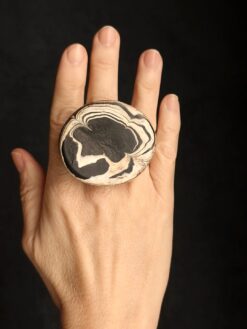 Alternative view of Vegan Ivory & Black Ring - Size 9