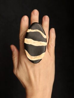 Alternative view of Vegan Ivory & Black Ring - Size 7.5