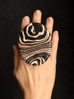 Vegan Ivory & Black Ring - Size 9.5