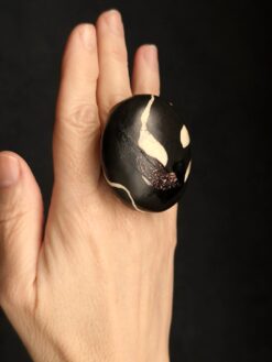 Alternative view of Vegan Ivory & Black Ring - Size 7