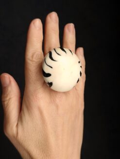Alternative view of Vegan Ivory & Black Ring - Size 7.5