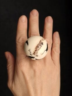 Vegan Ivory & Black Ring - Size 7.5