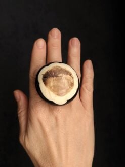 Vegan Ivory & Black Ring - Size 7.5