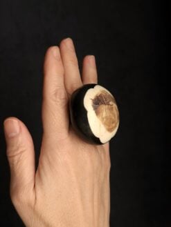 Alternative view of Vegan Ivory & Black Ring - Size 7.5