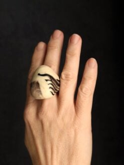 Alternative view of Vegan Ivory & Black Ring - Size 7.5