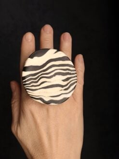 Vegan Ivory & Black Ring - Size 7.5