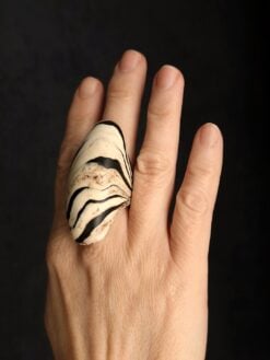 Alternative view of Vegan Ivory & Black Ring - Size 7