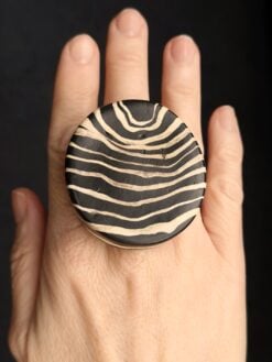 Vegan Ivory & Black Ring - Size 7