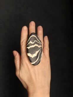 Alternative view of Vegan Ivory & Black Ring - Size 8.5