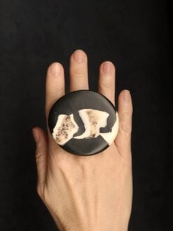 Alternative view of Vegan Ivory & Black Ring - Size 7