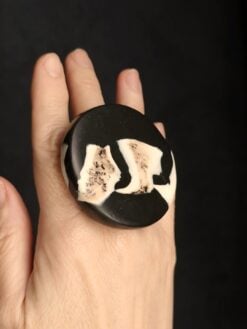 Vegan Ivory & Black Ring - Size 7