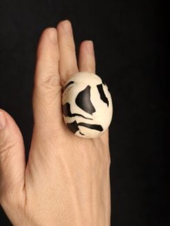 Alternative view of Vegan Ivory & Black Ring - Size 7