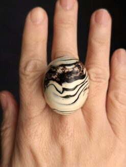 Vegan Ivory & Black Ring - Size 8