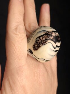Alternative view of Vegan Ivory & Black Ring - Size 8