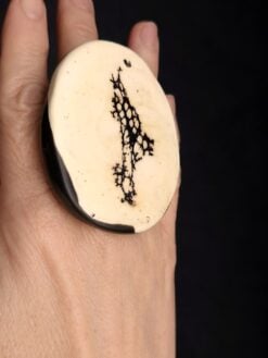 Alternative view of Vegan Ivory & Black Ring - Size 9